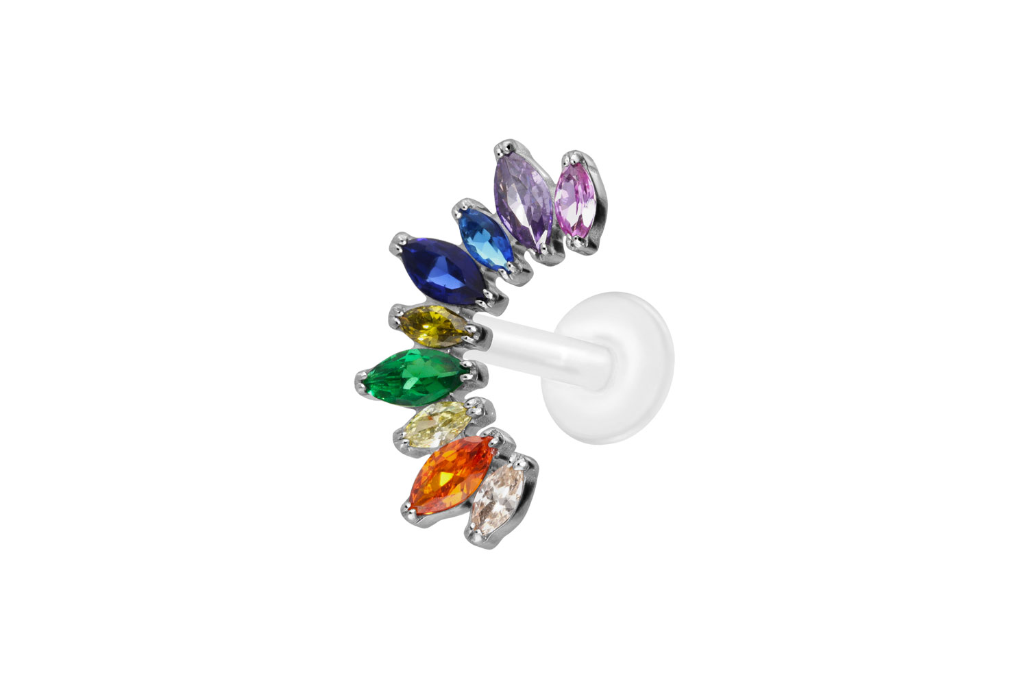 PTFE Labret Piercing mit Innengewinde + Titan-Aufsatz BUNTER KRISTALLBOGEN